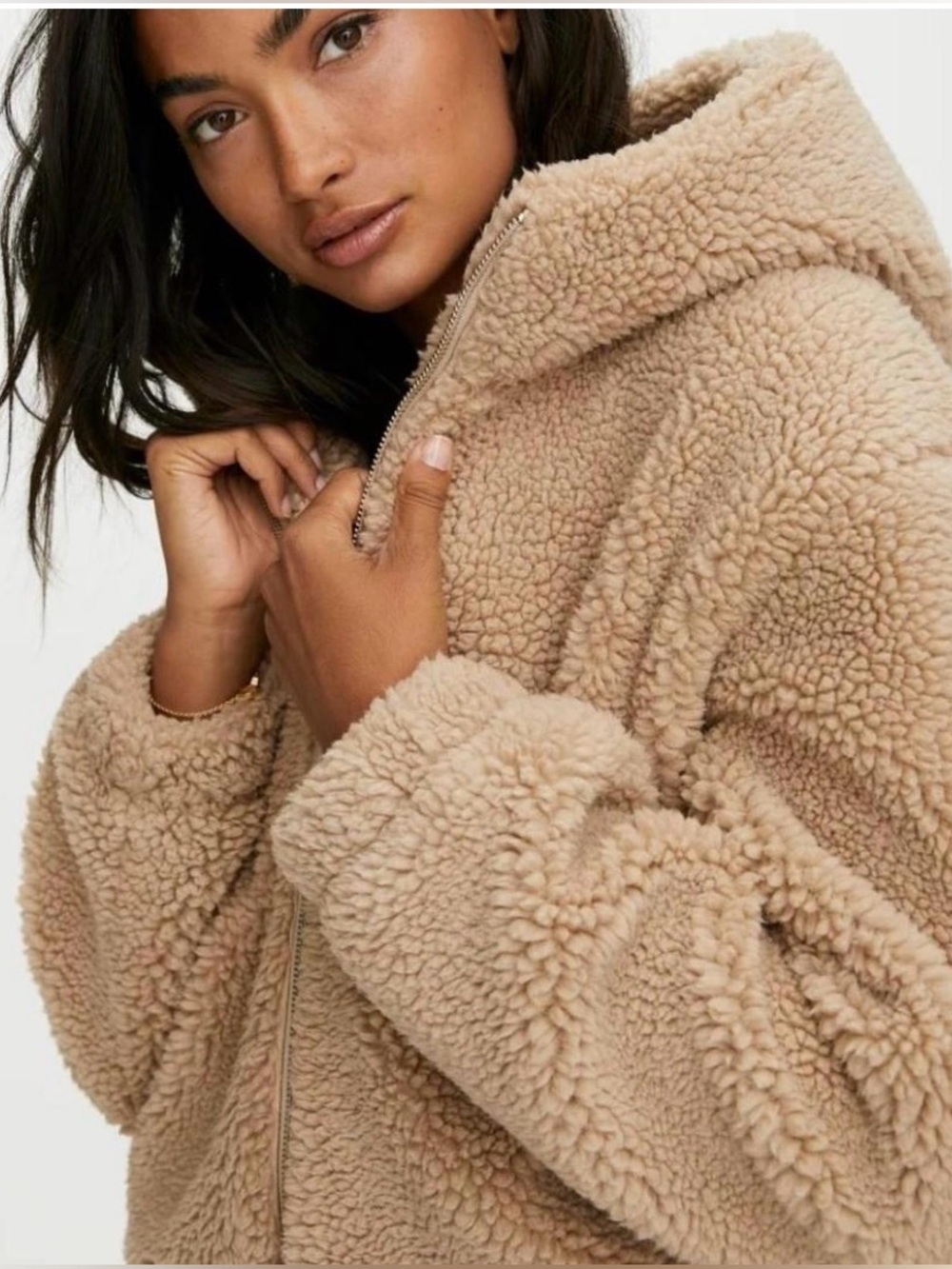NWT Aritzia Tna Palo Alto Cozy Zip-Up Sherpa Hoodie Jacket - Beige - Picture 3 of 9
